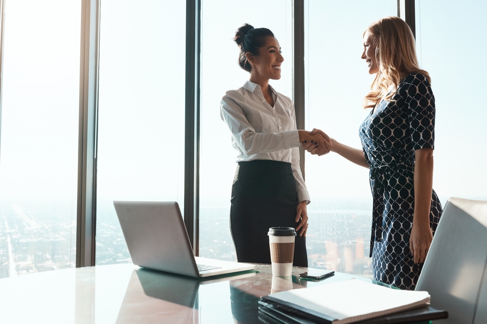 Business,,Woman,And,Handshake,For,Recruitment,Deal,In,Office,With